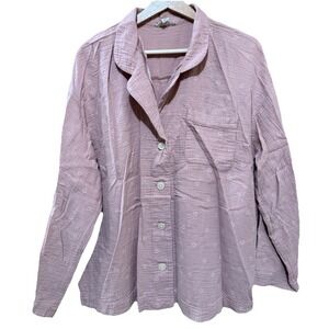 Madewell Embroidered Hearts 3/4‎ Sleeve Button Down Cotton Sleepshirt Pink 1X
